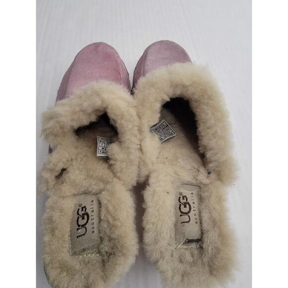 UGG Kalie Clogs Sz 7 Lavender Suede Sheepskin Lined Wood Sole Slip On 5426 - Picture 7 of 9